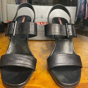 Prada black leather heel sandal